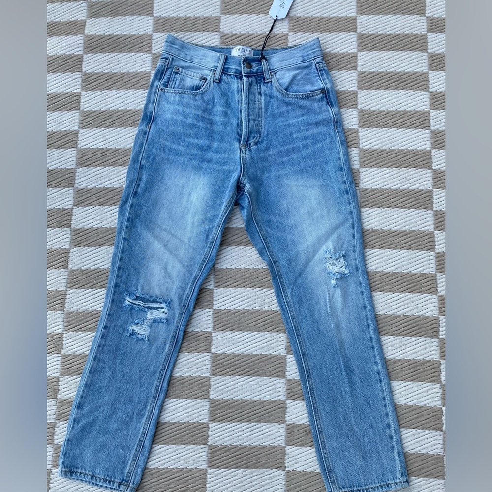 Twelve on Twelfth High Rise Straight Leg Distressed Jean Size 25 NWT